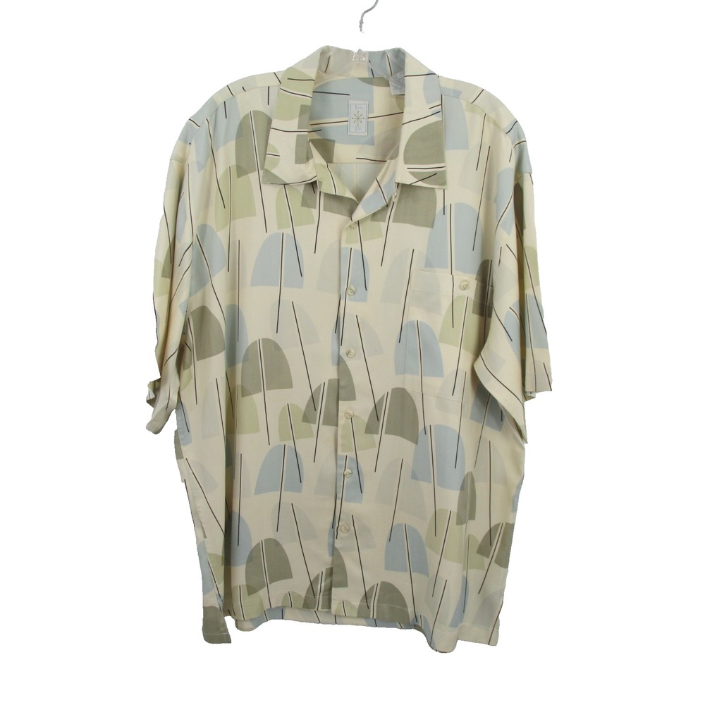 Burma Bibas Men L Multicolor Silk Geometric Short Sleeve Button Bowling Shirt